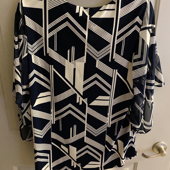 Alfani, Size L, Navy & White Blouse - Picture 2 of 2
